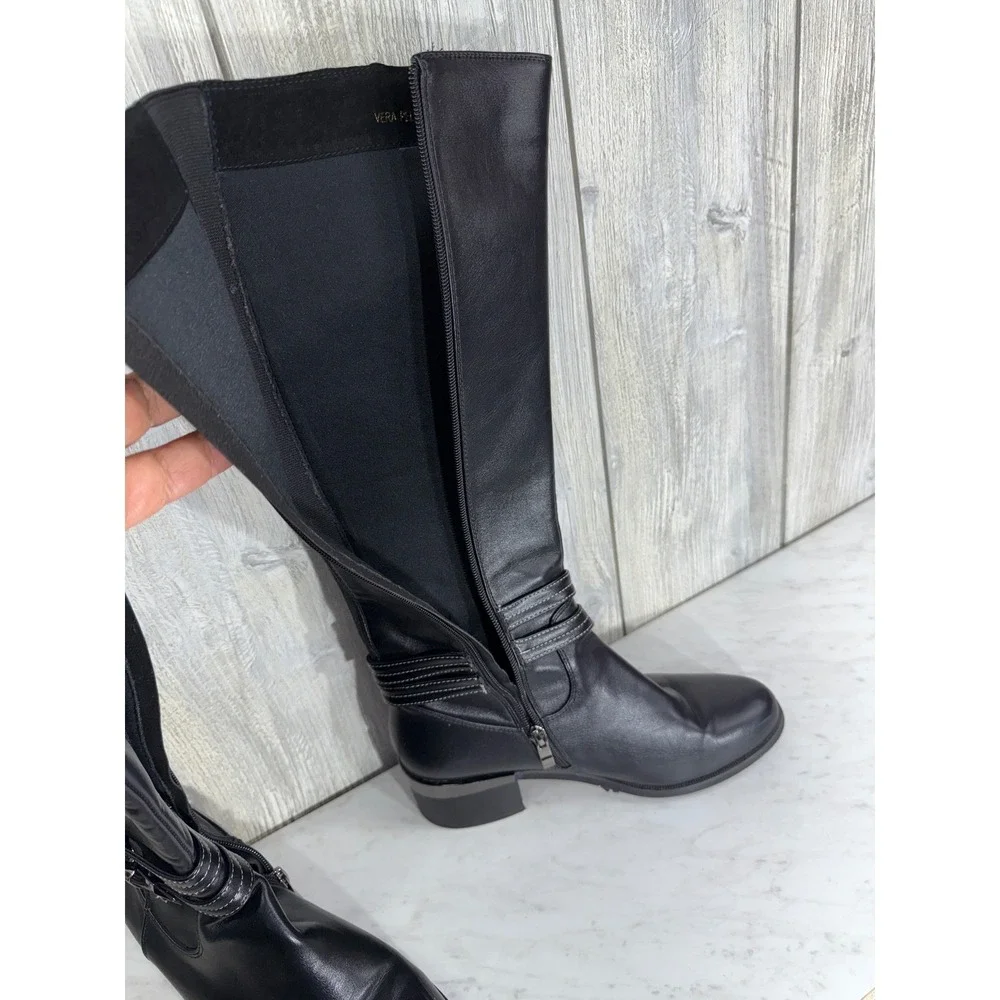 Gian Marco Venturi GMV Black Leather Tall Boots Vera Pelle Italy Women 39 Buckle